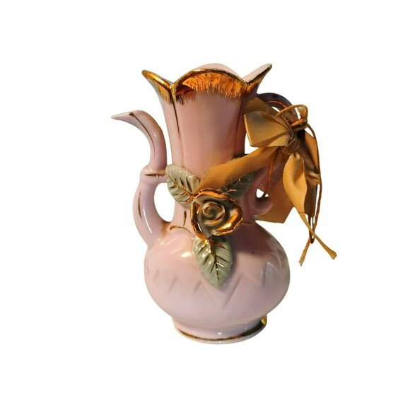 Herbary Gardens Other - Vintage Pink Gold Ceramic Miniature Vase Original Tag Herbary Gardens Sachet 4"